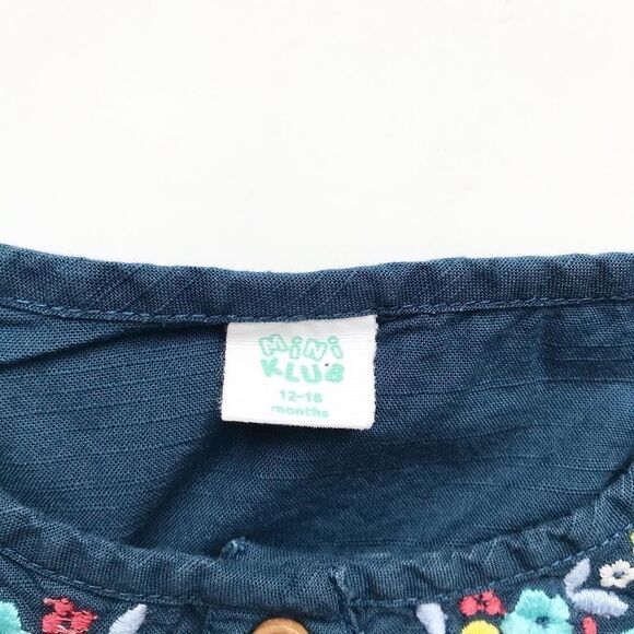 Mini Klub blue embroidered blouse EUC 12-18 months - Picture 3 of 4